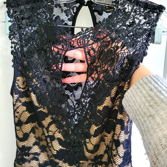 Revamped black lace and nude peplum top blouse. Size Large - Picture 11 of 11